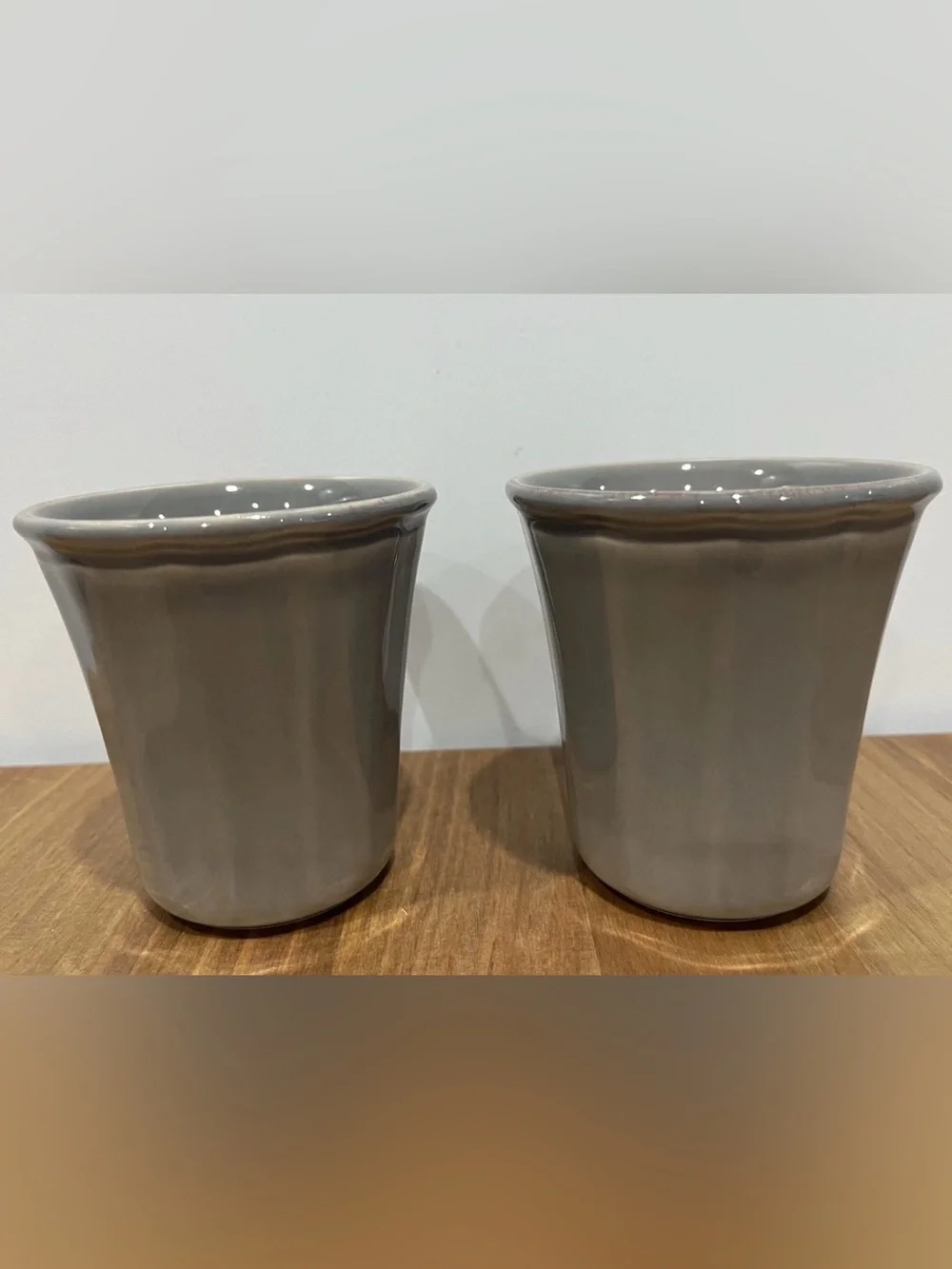 Pottery Barn Charlotte Gray Grey Retired Mugs Cups Made in Portugal